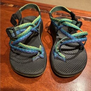 Chaco Women's Black Sandals with Blue-Green Multicolor Straps